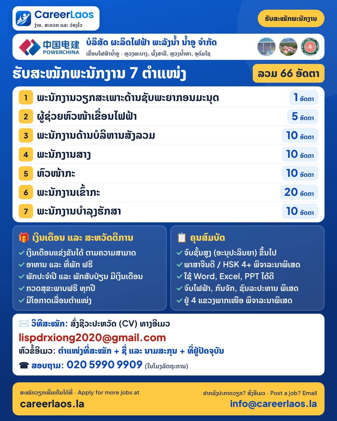 ໃບປະກາດວຽກ: ພະນັກງານເຂົ້າກະ – ບໍລິສັດ ຜະລິດໄຟຟ້າ ພະລັງນ້ຳ ນ້ຳອູ ຈຳກັດ